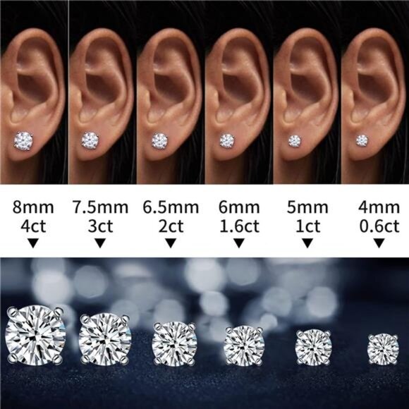 Moissanite Stud Earrings, 0.6ct-4ct D Color VVS1 Clarity Brilliant Round Cut - Picture 4 of 7